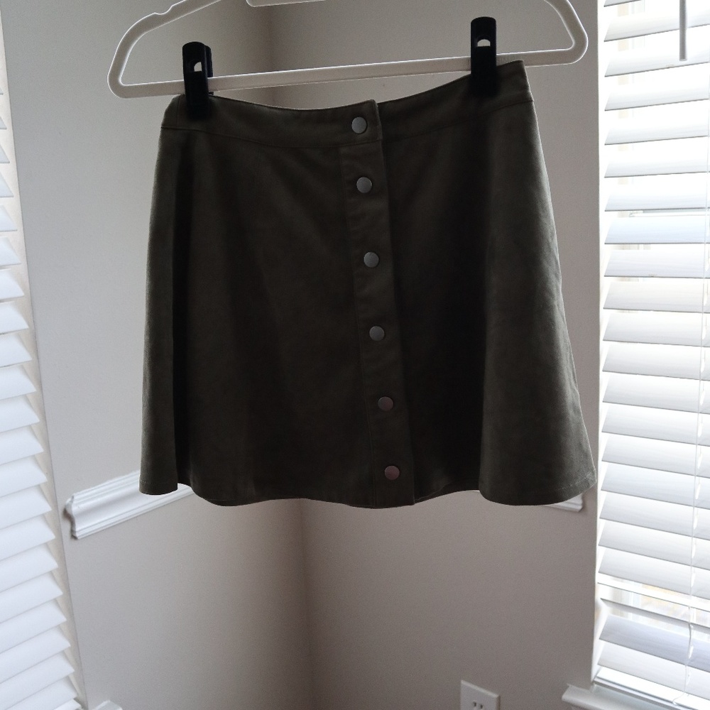 Green Button Up Skater Skirt